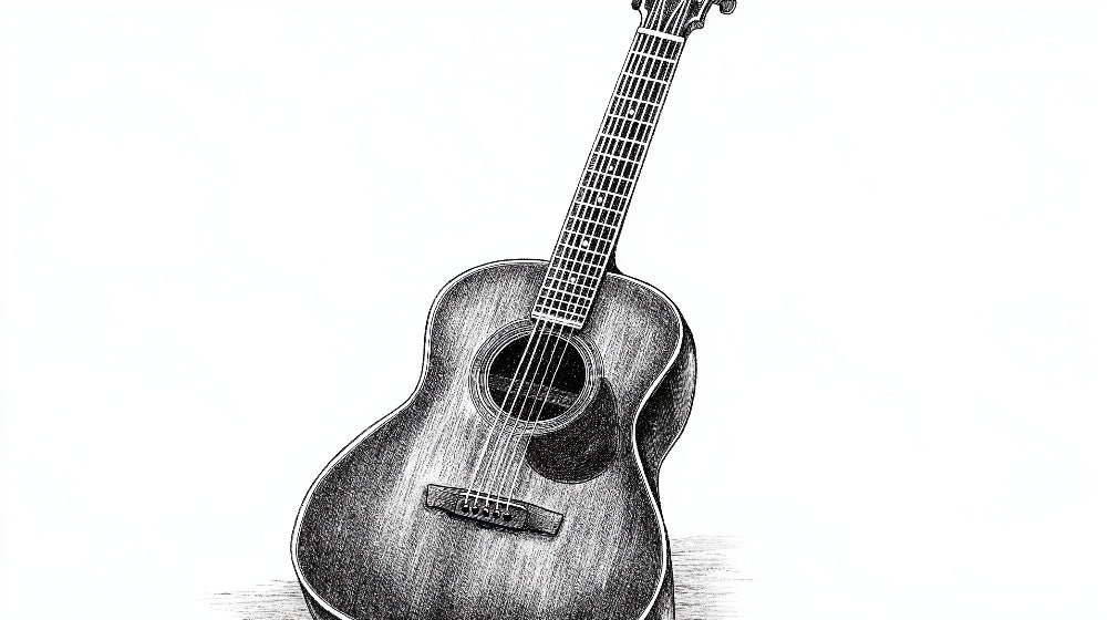 Guitar sketch wallpaper design file showing detailed black and white illustration pattern