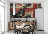 Guitar wall mural bringing character to modern apartment living space