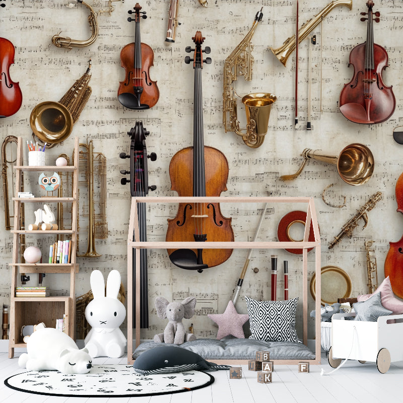 Classical music wallpaper bringing elegance to home office space
