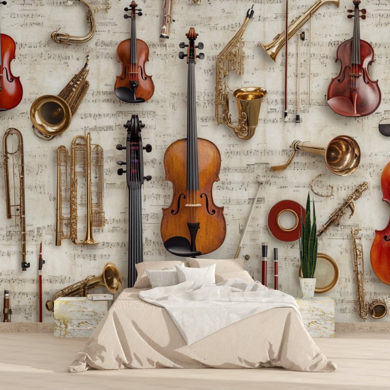 Music theme wall mural enhancing restaurant dining area ambiance
