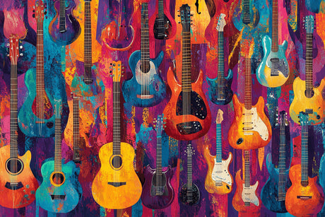 Design file of Colorful Guitar Collection Art pattern showing detailed instrument illustrations