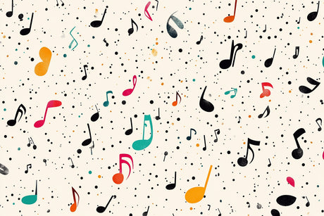 Music notes pattern design file showing vibrant color details and floating musical elements