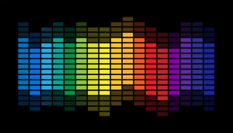 Music equalizer wall mural design file showing vibrant sound wave pattern on black background