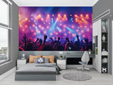 Music themed wall mural in home theater showing vibrant concert scene