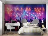 Concert mural wallpaper brightening teen bedroom with dynamic light effects
