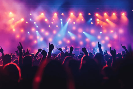 Concert lights and crowd scene design file showing full pattern with vibrant spotlights and silhouettes