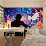 Music wallpaper design making statement in modern home office space