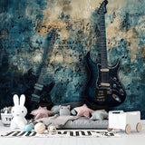 Guitar mural wallpaper displayed in music school practice room