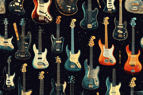 Design file of electric guitar collection wallpaper showing detailed pattern on night sky background