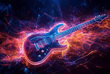 Electric guitar in neon flames design file showing vibrant colors and detailed pattern