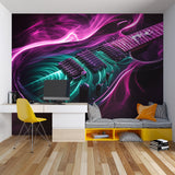 Electric guitar wall design bringing life to modern living room space