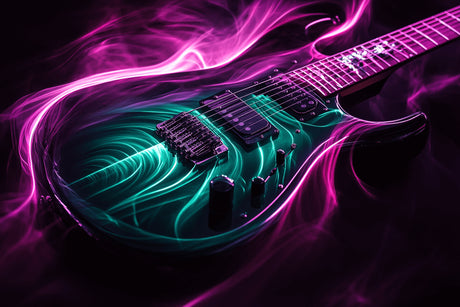 Electric guitar neon design file showing detailed pattern and vibrant color scheme