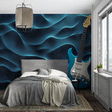 Guitar wallpaper creating atmosphere in a cozy living room setting