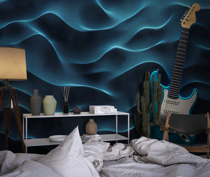 Blue wave guitar design enhancing a modern entertainment room