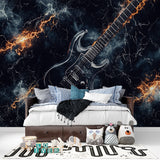 Guitar lightning wall mural installed in music school practice room