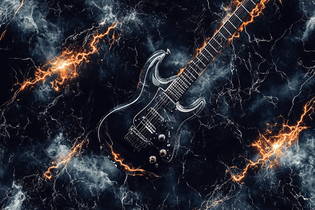 Electric guitar with lightning design wallpaper pattern showing intricate details and marble effect background