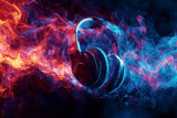 Music wallpaper design file showing detailed fiery headphones pattern with abstract swirls