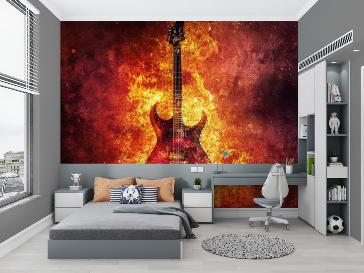 Guitar Wall Mural bringing energy to teen bedroom with music theme decor