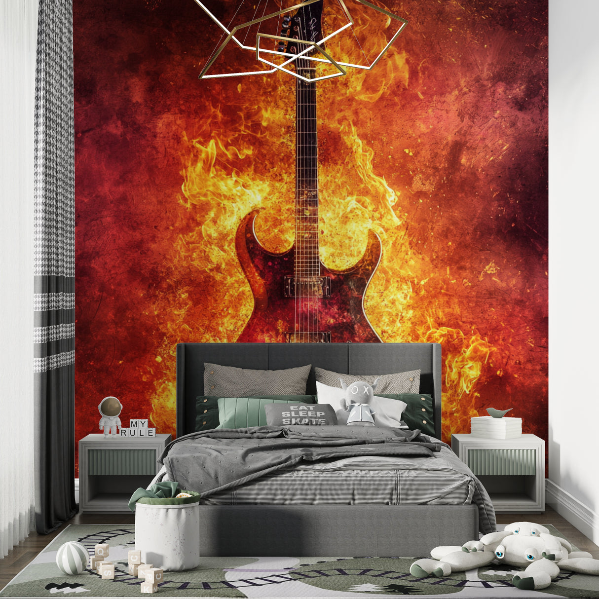 Music Theme Wallpaper showcased in entertainment room with ambient lighting