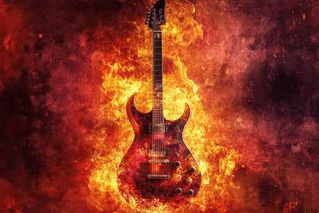 Flaming Electric Guitar design file showing detailed flame effects and guitar elements