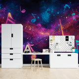 Cosmic music wallpaper bringing life to a home music studio
