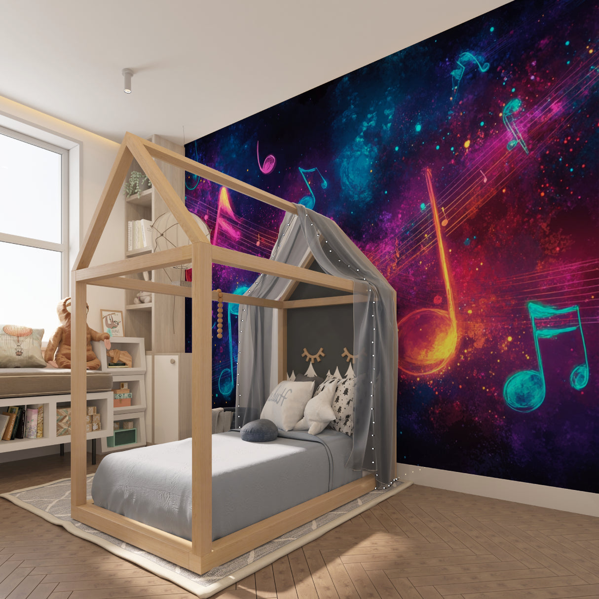 Musical galaxy design brightening up a kid's study corner