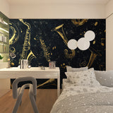 Jazz themed wall design making a statement in a modern home office space