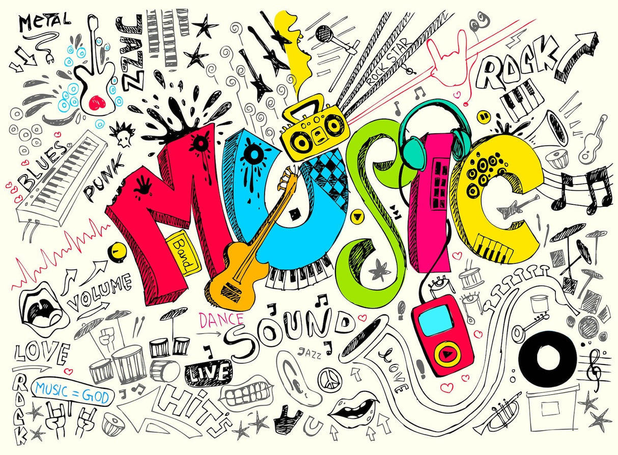 Music graffiti wallpaper design file showing vibrant street art pattern with musical elements