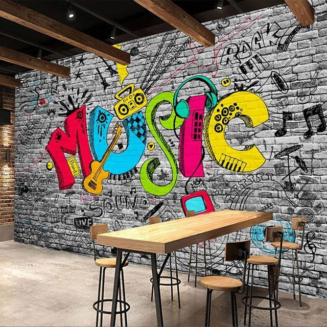 Music Graffiti Wall Mural bringing urban style to a modern teen bedroom with colorful street art design