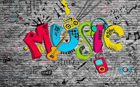 Music Graffiti Wallpaper design file showing vibrant street art pattern with musical elements
