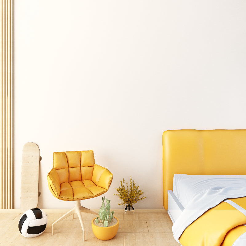 Industrial wall art in contemporary bedroom with metal accents