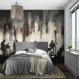 Jazz band wall mural adding style to contemporary home office setup