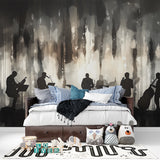 Jazz themed wallpaper bringing character to modern restaurant interior