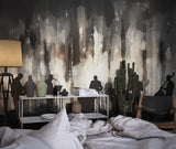 Music wall mural showcasing jazz band in boutique hotel lobby