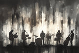Design file of jazz musicians silhouettes on abstract grey background pattern