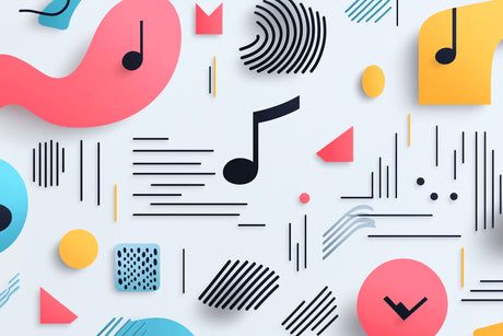 Design file of abstract music note pattern with coral, yellow and turquoise elements