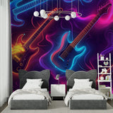 Guitar wall mural bringing energy to a modern entertainment space