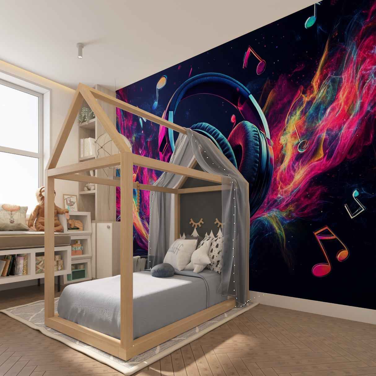 Galaxy music wallpaper making statement in home studio space