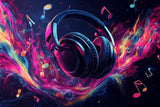 Music wallpaper design file showing neon headphones and galaxy pattern details