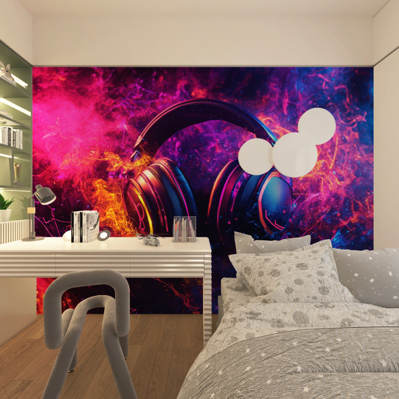 Neon headphones wallpaper bringing life to modern entertainment room