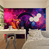 Neon headphones wallpaper bringing life to modern entertainment room