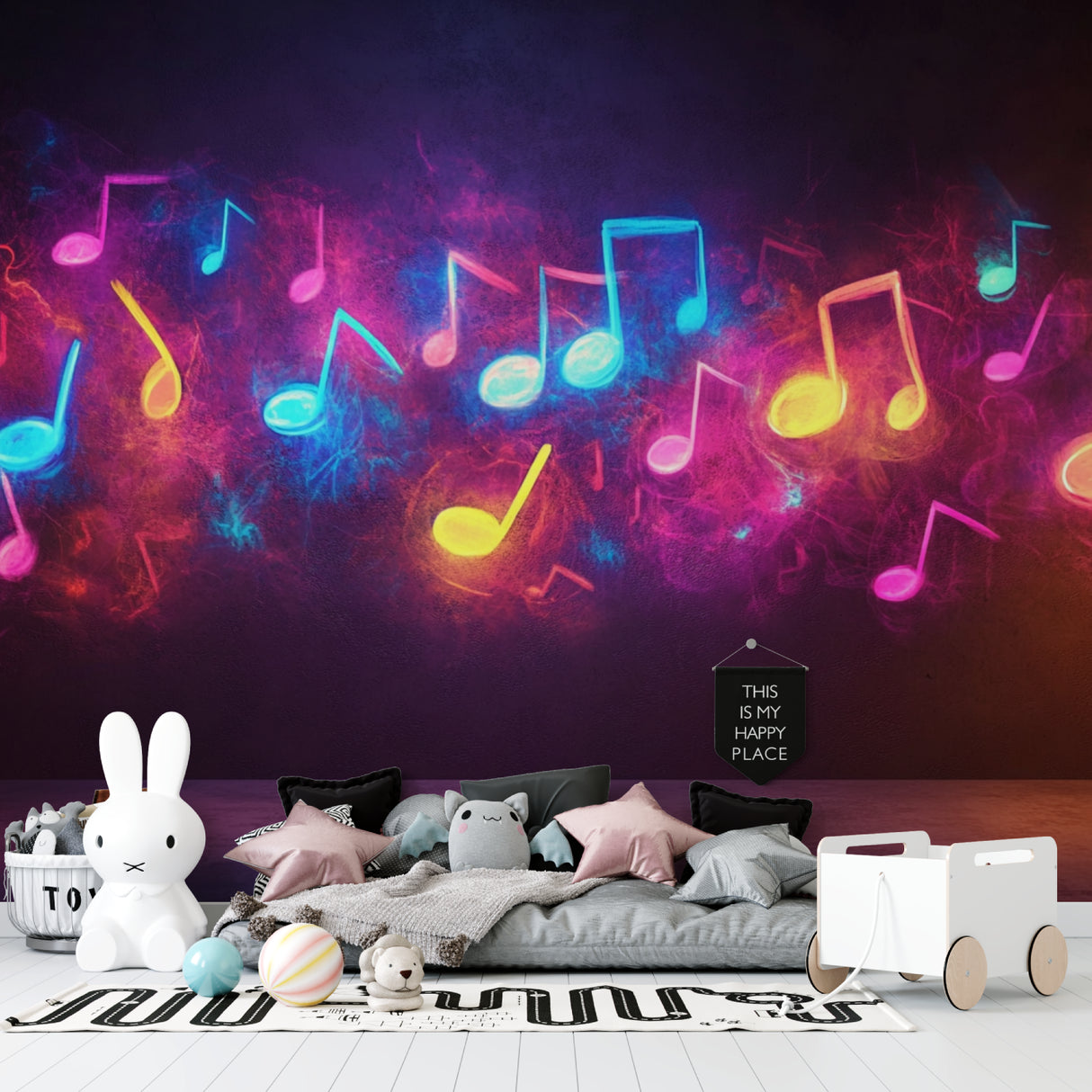 Musical notes wall mural creating atmosphere in a dance studio space