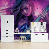 Purple galaxy music mural bringing style to contemporary bedroom