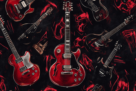 Design file showing detailed red electric guitar pattern on black background