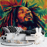 Pop art music wallpaper transforming home studio space