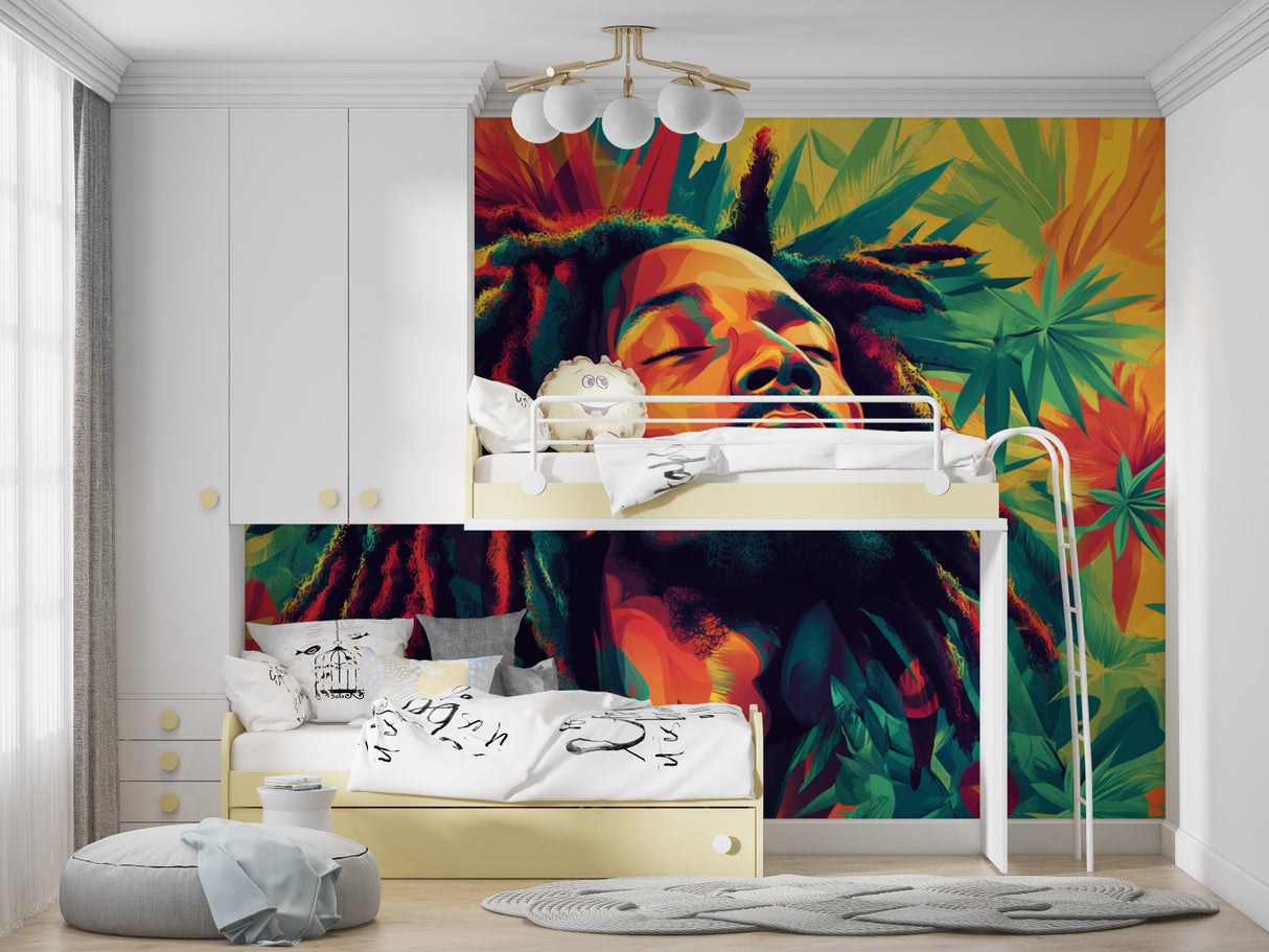 Artistic music mural adding character to entertainment room