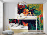 Artistic music mural adding character to entertainment room