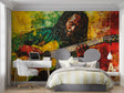 Music wall mural with reggae theme displayed in modern living room, creating warm ambiance