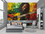 Music-themed wall mural bringing life to contemporary dining space