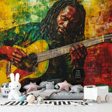Vibrant music mural enhancing entertainment room atmosphere